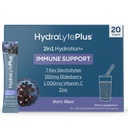 Hydralyte Electrolytes Plus Immuniteit, Vlierbessen - Lage suiker Snelle rehydratatie poeder - licht Sparkling Electrolyte poeder pakketten met 1000 mg vitamine C en 300 mg Vlierbessen (8oz Serve, 20 Tel)