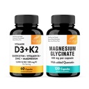 Sandhu's Vitamin D3 K2 Bundle with Magnesium Glycinate with Quercetin Capsules | Supports Quality Sleep, Relaxation, Immune, Muscle, Teeth Health & Energy