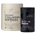 Sports Research® Hair, Skin & Nails Bundle - Organic Collagen Peptides (Unflavored, 30 Servings) & Max Strength Biotin (Vitamin B7) 10,000mcg - for Women and Men