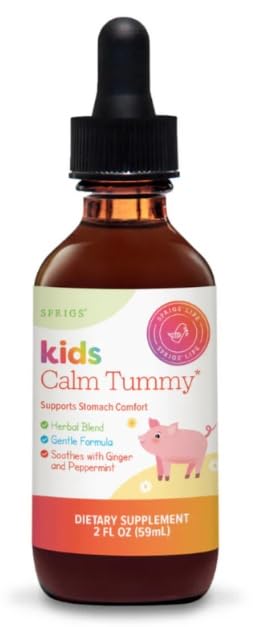 SPRIGS Kids Calm Tummy | Herbal Drops for Children with Organic Peppermint Ginger Chamomile | Drops for Stomach Comfort Healthy Digestion Gas Relief Gentle Liquid Kids Tummy Relief Calm Kid - 2 Fl Oz