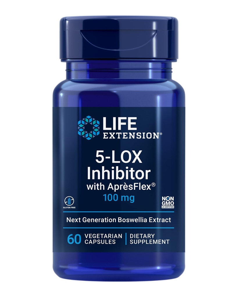 Levensverlenging 5-LOX-remmer met AprèsFlex®, 100 mg, gestandaardiseerd Boswellia serrata Extract, bevordert Joint, Cell & arteriële gezondheid, Glutenvrij, Non-GMO, Vegetarisch, 60 capsules