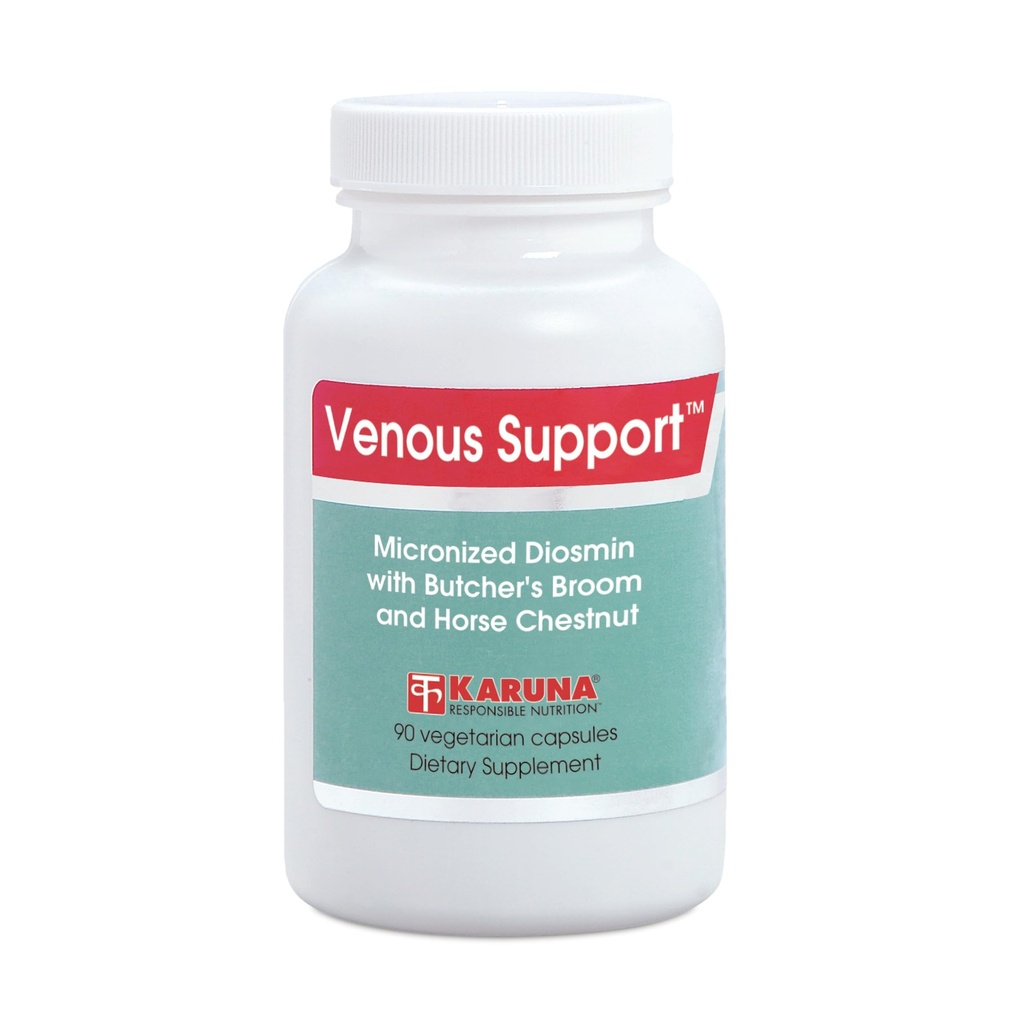 Karuna Venous Support 90 Vegetarian Capsules | Horse Chestnut, Butcher’s Broom (Ruscus aculeatus), Diosmin, Hesperidin, Vitamin C | Comprehensive Vascular Support
