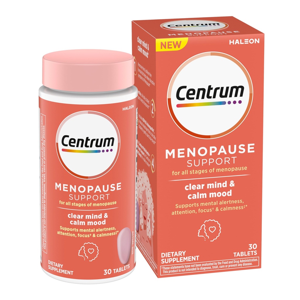 Centrum Clear Mind and Calm Mood Menopauze Support Tablets, met klinisch bestudeerd enXtra, 30 Tellen