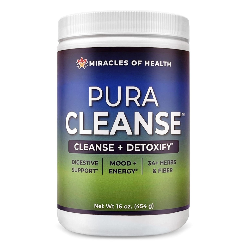Pura Cleanse - The Original & Authentic Formula | 100% Natural Super Herb & Fiber Drink Mix for a Healthy Gut | Daily Detox & Cleanse for The Colon, Skin, Lungs and Kidneys | 16 oz