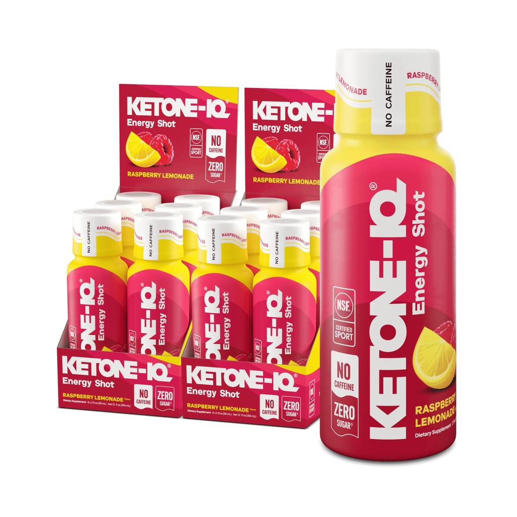 Ketone-IQ No Caffeine Performance Energy Shots – Ketone Fuel for Focus & Endurance, Metabolism Support, 10g Ketones, 12 Pack (Raspberry Lemonade)