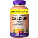 KS Calcium 500 mg with Vitamin D3 1000 IU & Zinc – 120 Gummies (2-Month Supply) – Bone, Teeth & Immune Support for Adults – Natural Orange & Cherry Flavors – USP Verified