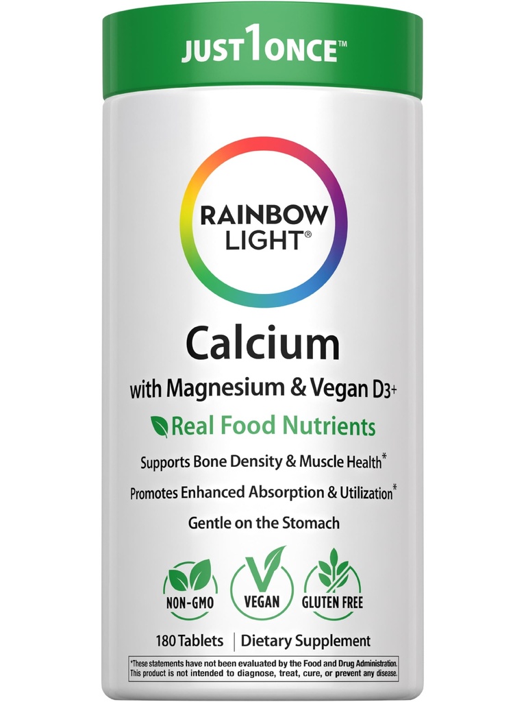 Rainbow Light Calcium Complex with Magnesium & Vitamin D3 + | 180 Tablets | Real Food Nutrients | Supports Bone Density & Muscle Health | Vegan Supplement for Men and Women