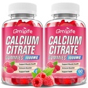 2 Pack Calcium Citrate Gummies, Sugar Free Calcium Citrate 1000mg for Muscle Healthy, Absorption Calcium Supplements for Adults & Kids, Raspberry, 120 Count