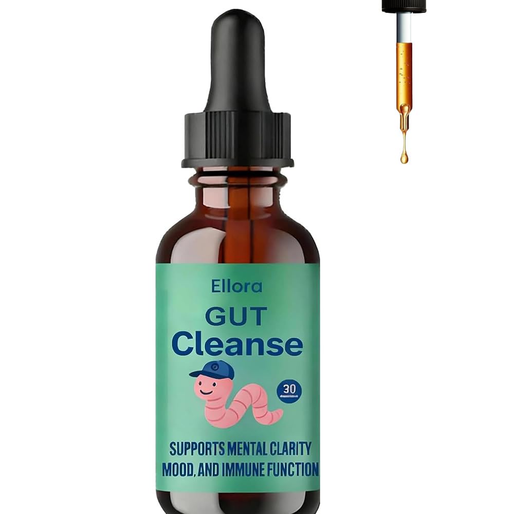ELLORA Gut Cleanse Drops with Black Walnut Hull, Wormwood, Clove, Oregano & Licorice Root for Support Gut Digestive & Immune, Vegan, Non-GMO,30ML