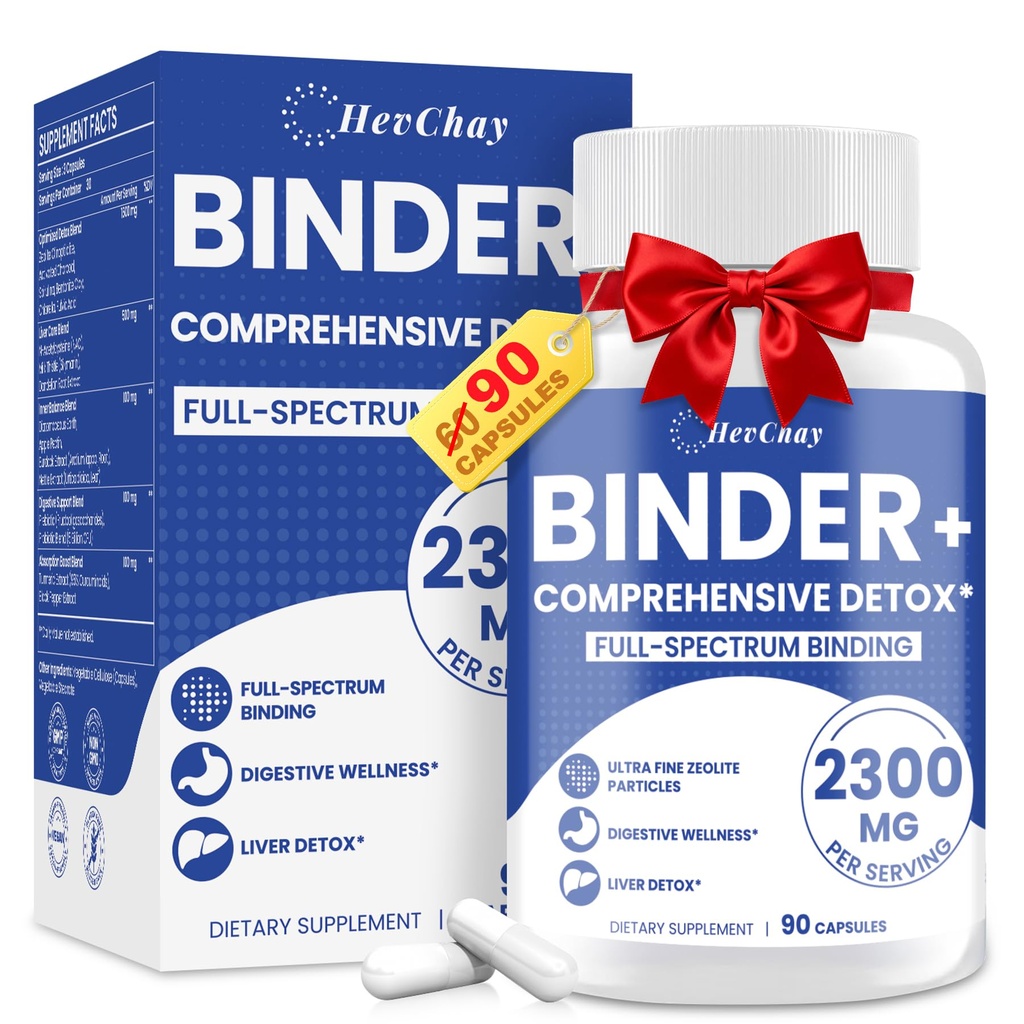 2300 MG Detox Binder Supplement – All-in-1 Detox Binder, Activated Charcoal, Zeolite, Bentonite Clay – Liver & Gut Detox Cleanse, Toxin Flush, Digestive, Max Absorption, 90 Vegan Capsules