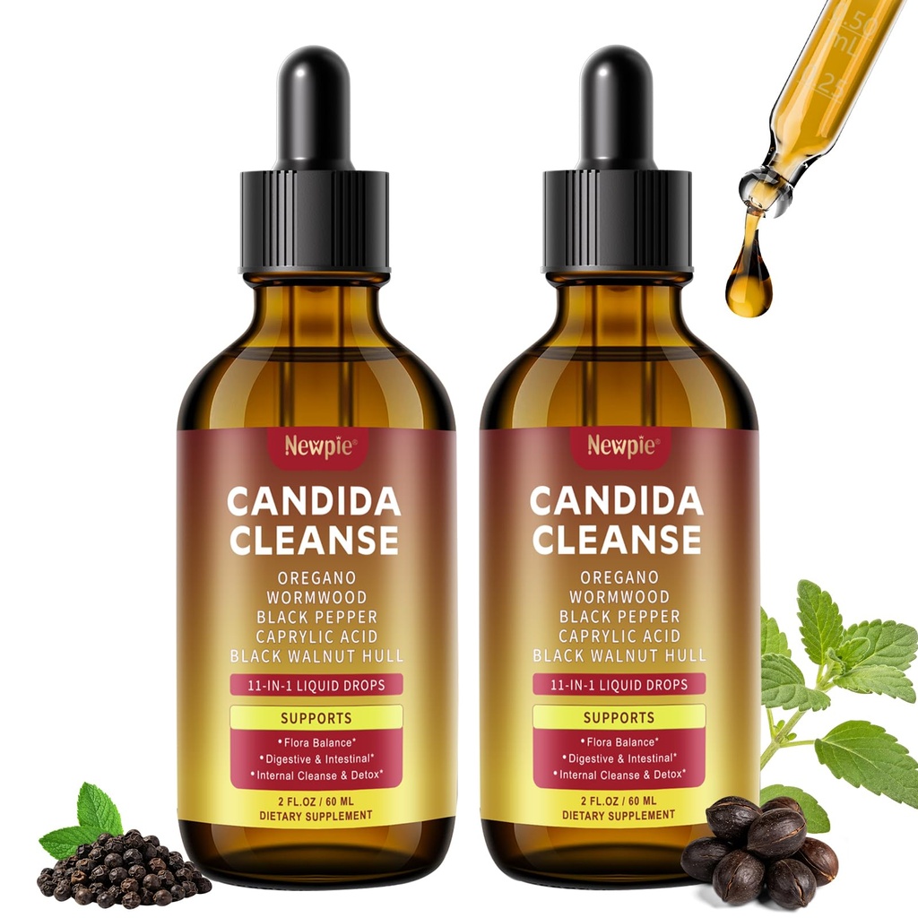 Candida Cleanse & Parasite Cleanse Detox | Black Pepper-Boosted Triple-Targeting Formula with Caprylic Acid, Oregano, Black Walnut | Gut Health, Immune Support 2 Fl Oz (Pack of 2)