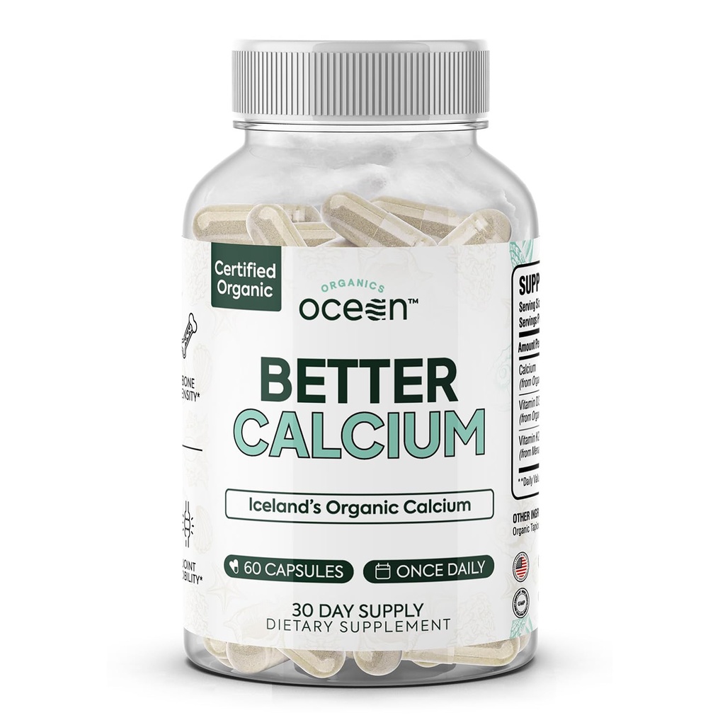 Organics Ocean Better Calcium Red Algae-Derived with D3 & K2, 60 Capsules