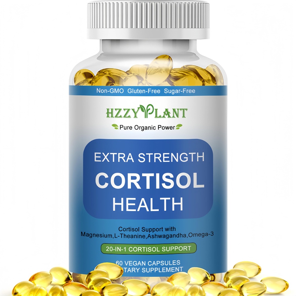 Cortisol Supplements for Women and Men Softgels with Phosphatidylserine Magnesium Ashwagandha L-Theanine,High Absorption Cortisol Detox Capsules for Sleep Relaxation Stress Relief,Non-GMO,60 Servings