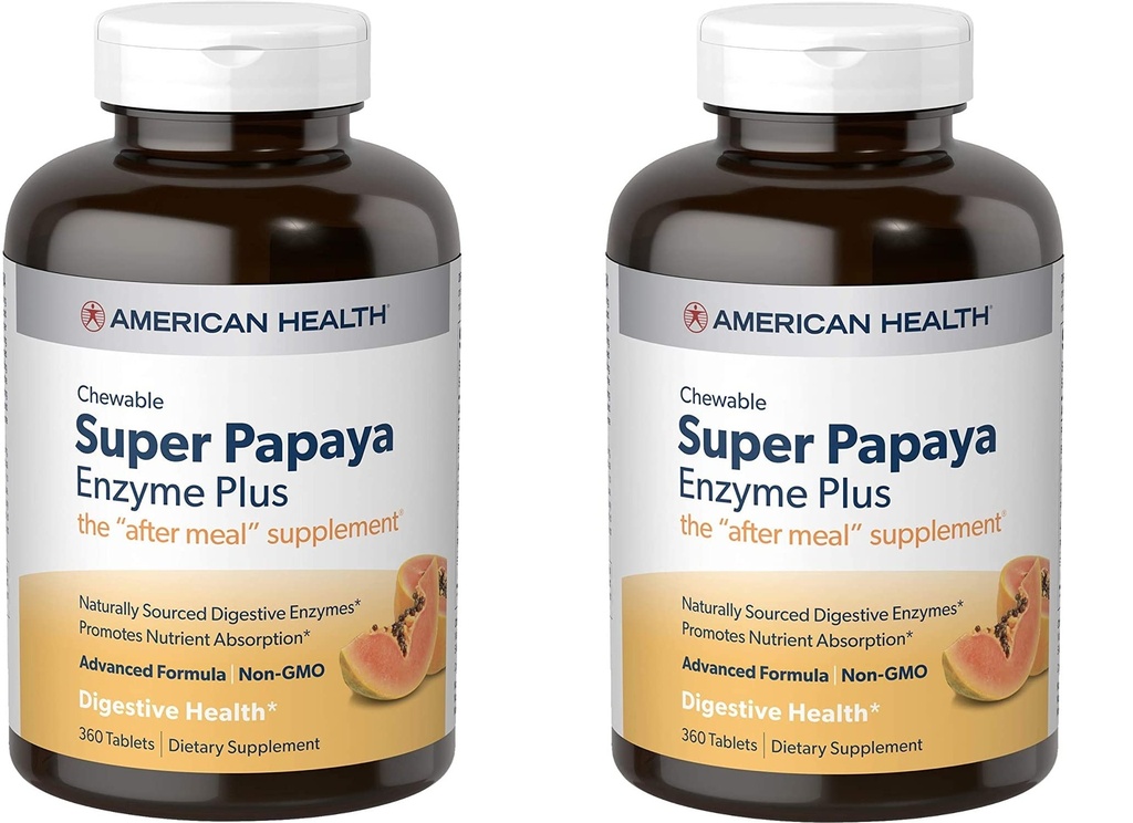 American Health Enzymes Kauwbare Super Papaya Enzyme Plus 360 tabletten (verpakking van 2)