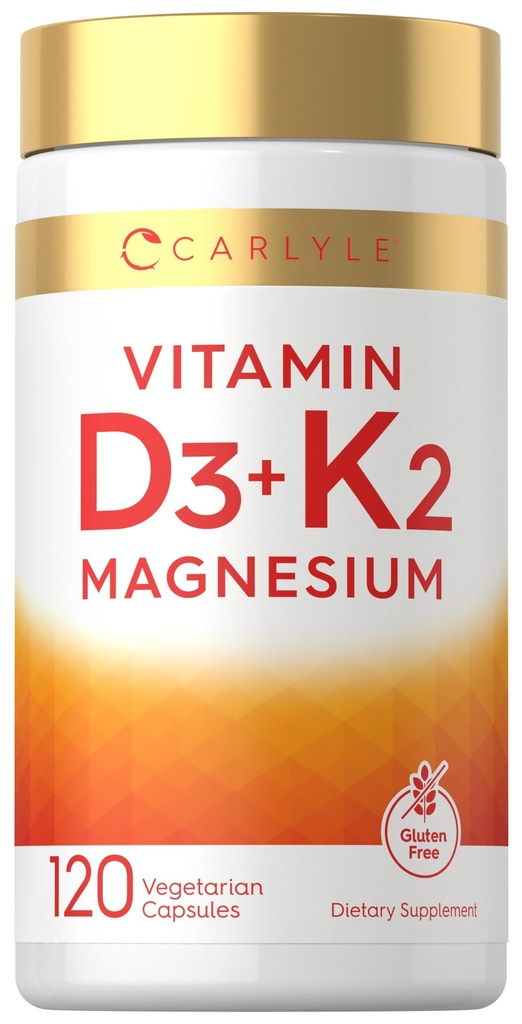 Carlyle Vitamin D3 K2 | 5000 IU D3 & 100 mcg Vitamin K2 (MK7) | 120 Capsules | with Magnesium and Zinc | Vegetarian, Non-GMO, Gluten Free Supplement