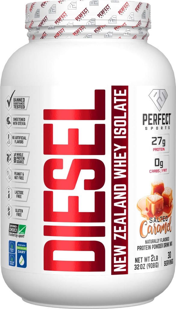 PERFECT Sports, Diesel 100% New Zealand Whey Isolate, Grass-Fed & Pasture Raised 2LB Salted Caramel