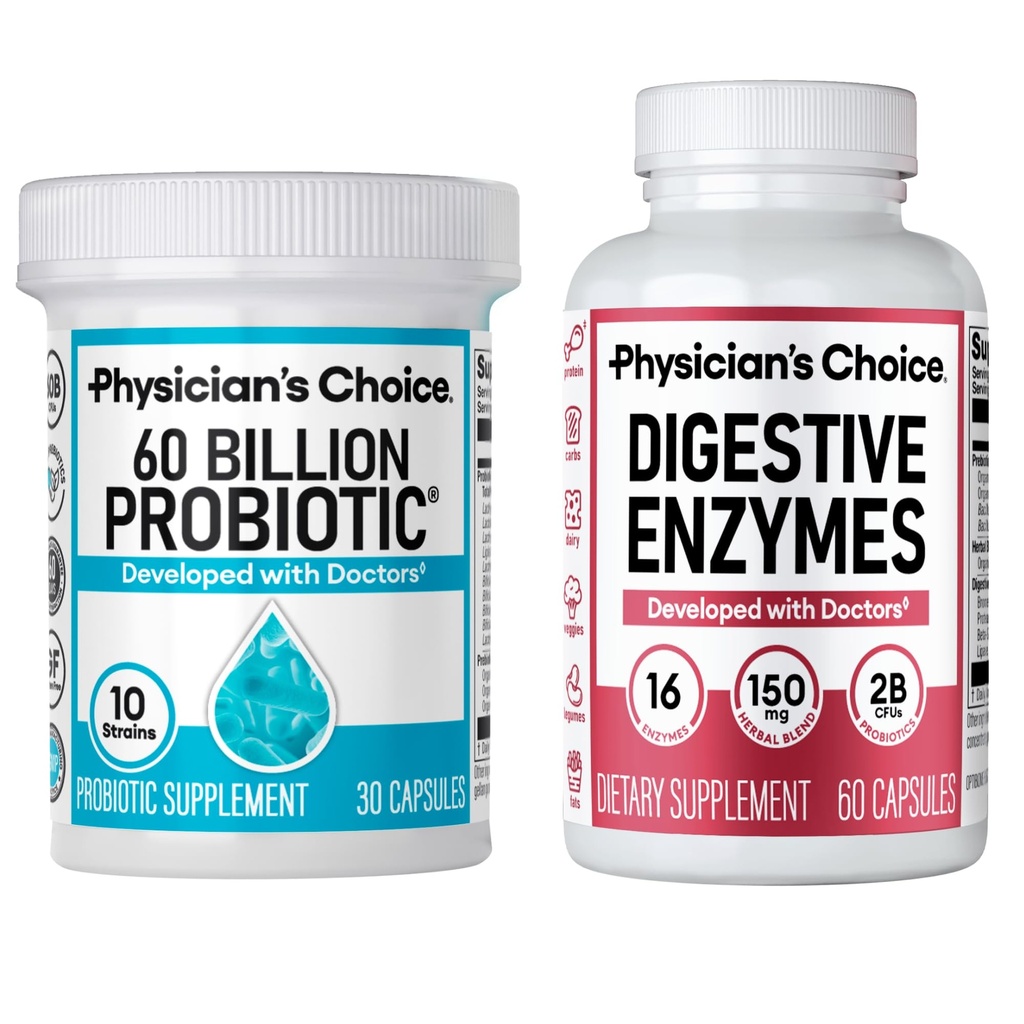 KEUZE van de arts - Optimale Gut Health Bundle: 60 miljard Probiotica + Digestieve Enzymen voor Digestieve Comfort en Immune Ondersteuning