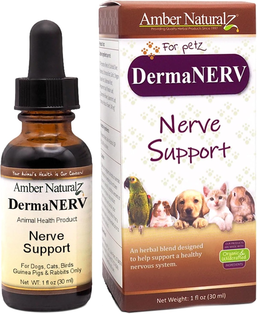 Amber NaturalZ DermaNERV Herbal Supplement voor honden, katten, vogels, konijnen, en Guinee Pigs 