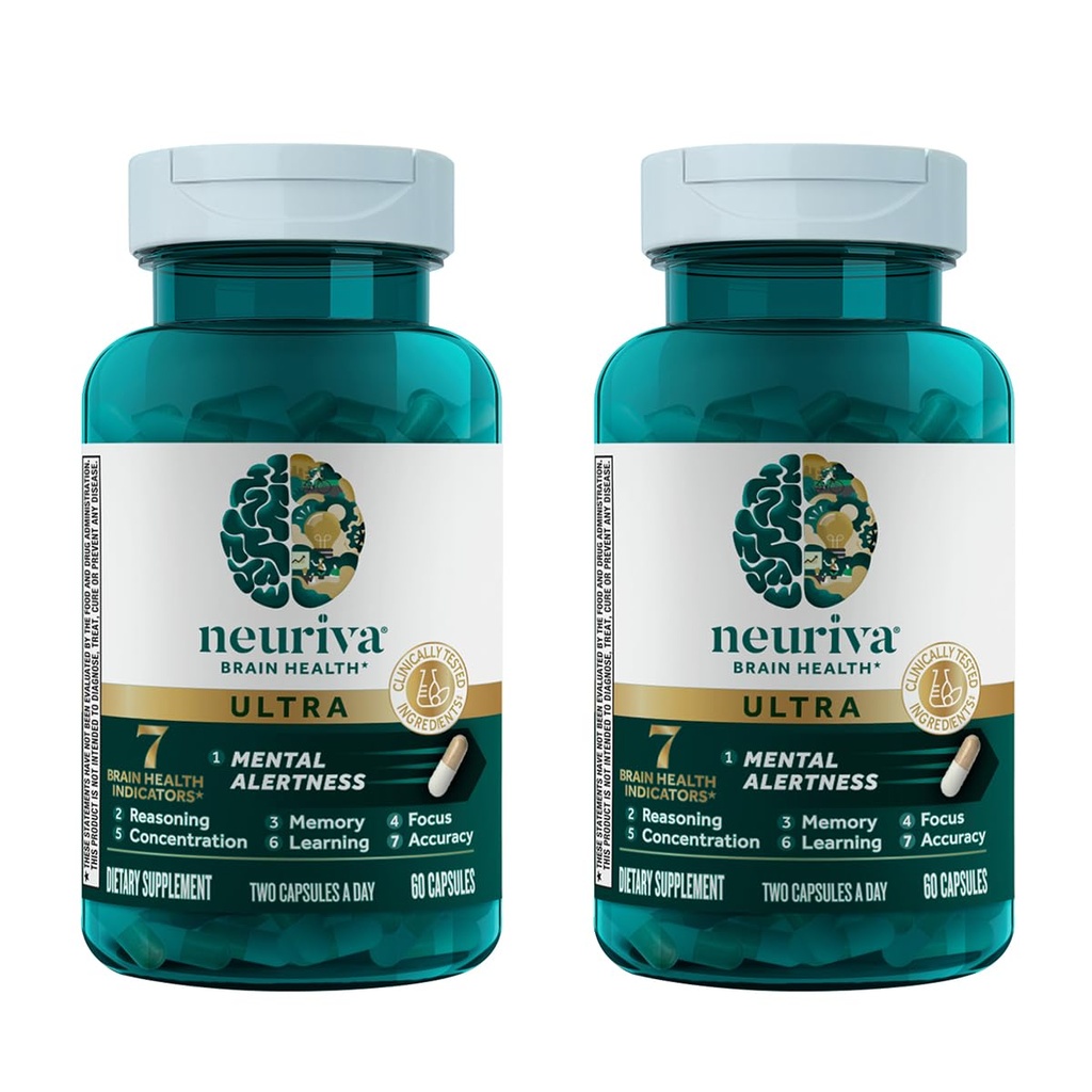 NEURIVA Ultrahersensupplement voor geestelijke alertheid, geheugen, concentratie en concentratie met klinisch geteste cognitieve, neurofactor, fosforatidylserine, vitamine B6 & B12, 60 count Capsules (2 verpakkingen)