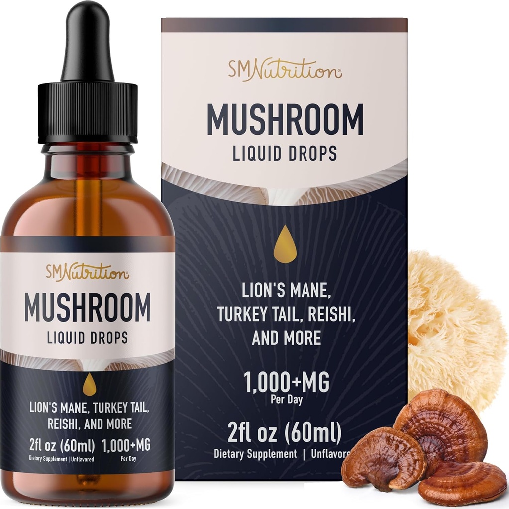 Paddenstoelen Liquid Drops Complexe Leeuwen Mane Supplement met Turkije staart paddo's, Reishi, Shiitake & Meer 