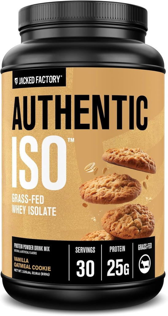 Ge Jacked Factory Authentic ISO Grass Fed Wei Proteine Isolaat Poeder - Low Carb, Non-GMO Muscle Building Protein w/No Fillers, Post Workout Herstel, Vanille havermout Cookie