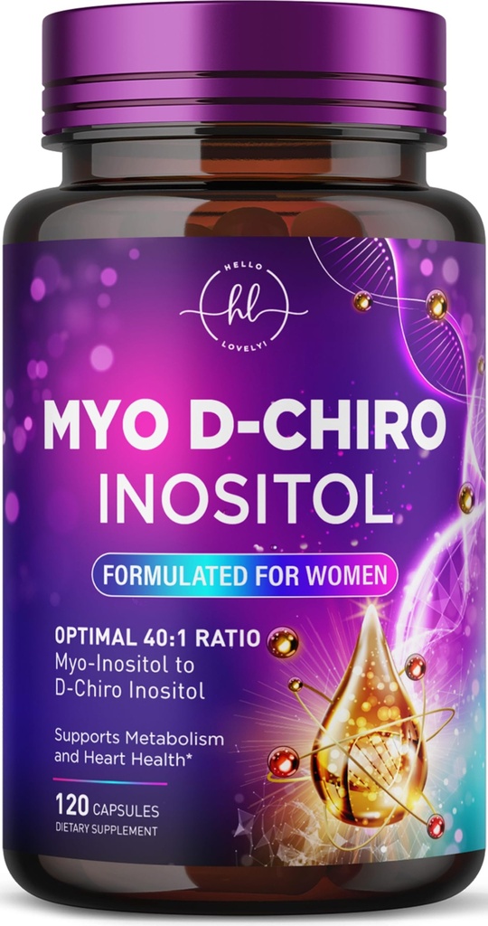 Myo-Inositol & D-Chiro Inositol Supplement 2000mg - Myoinositol with Ideal 40:1 Ratio - Fertility Supplements for Women for Ovarian Health & Hormone Balance Support, Bottled in the USA - 120 Capsules