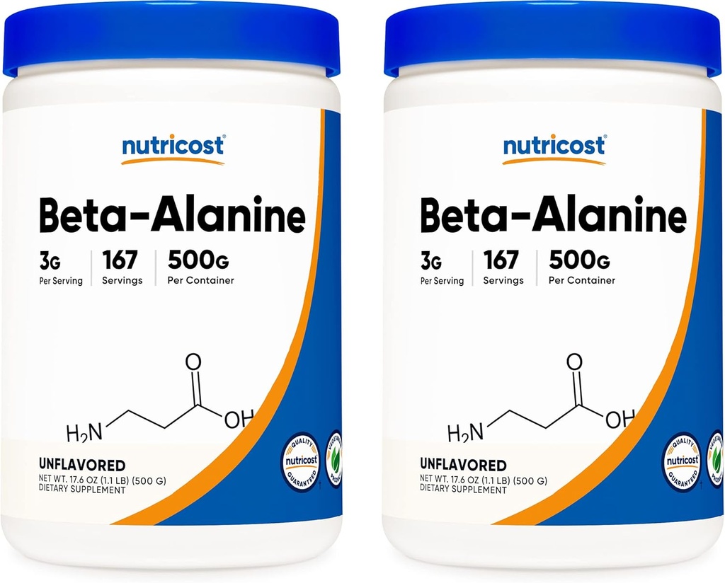 Nutricost Beta Alanine 500 Gram Flessen (2 Verpakkingen voor 1 KG) - Pure Beta Alanine