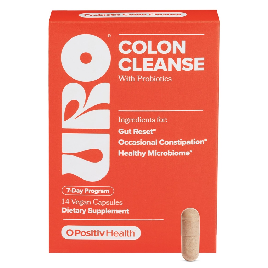 URO Colon Cleanse – 7-Day Probiotic Routine for Healthy Bowel Movements & Relief from Occasional Constipation – with Probiotics, Senna Extract, Marshmallow Extract, Magnesium Oxide – 14 Servings