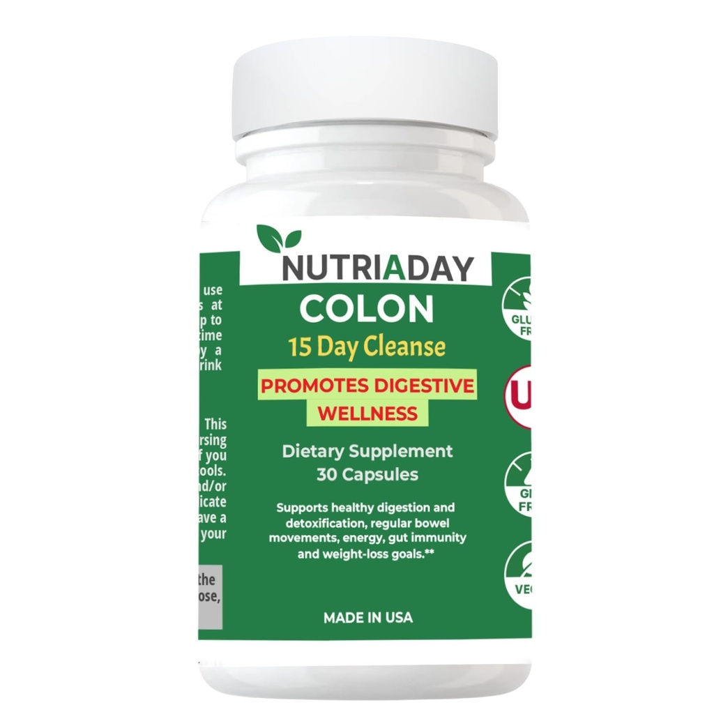 Colon 15 Day Cleanse - Advanced Gut Health Solution - Detox Cleanse for Humans with Cascara Sagrada, Psyllium Husk & Probiotics - Advanced Colon Cleanse, 30 Veg Capsules