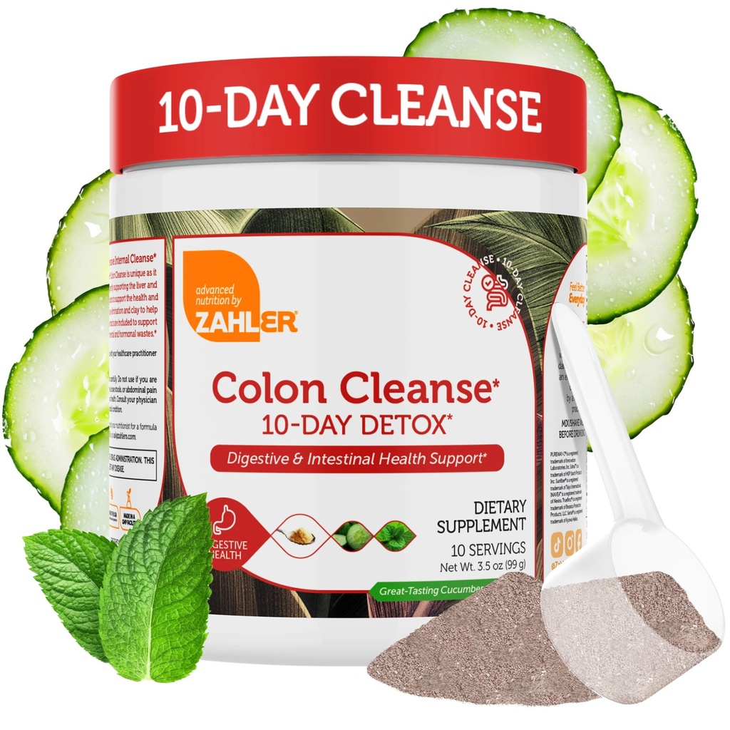 Zahler Colon Cleanse 10-Day Detox Cleanse - Cucumber Mint Flavor - Herbal Digestive Wellness - Colon Cleanser & Detox for Bowel Movement, Body Detox, Digestion Aid for Women and Men - 3.5 oz Jar