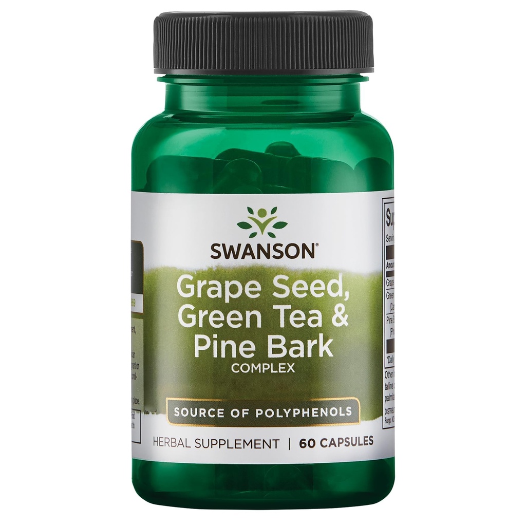 Swanson Grape Seed Green Tea & Pine Bark Complex Health Antioxidant Support Polyfenolen OPCS Kruidensupplement 60 Capsules (Caps)