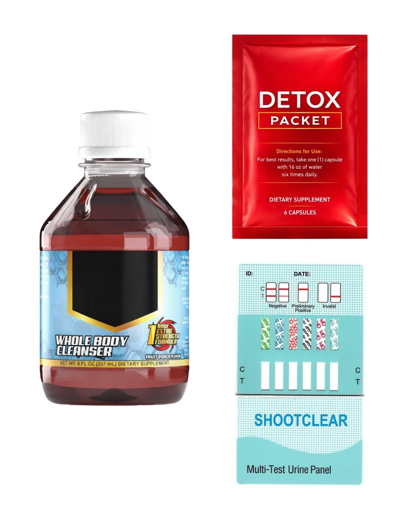 Detox Drink Kit Cleansing Drink 8 oz + Detox Pills + 6 Panel Home Screening Test Complete Body Cleanse System and Detox