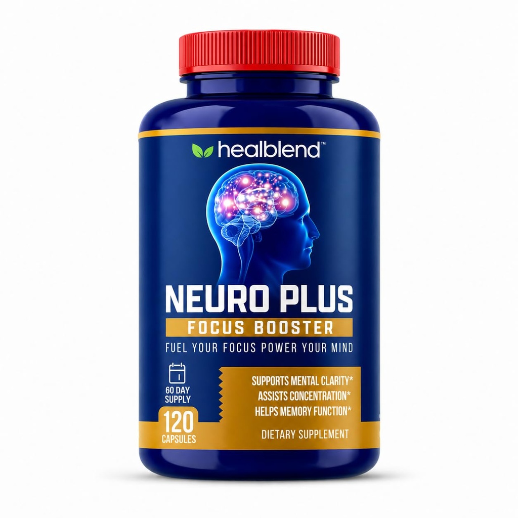 healblend Neuro Plus Focus Booster - Advanced Brain Support Supplement met vitamine B6, B12, Folate - Verbetert het geheugen, concentratie, geestelijke helderheid en cognitieve functie