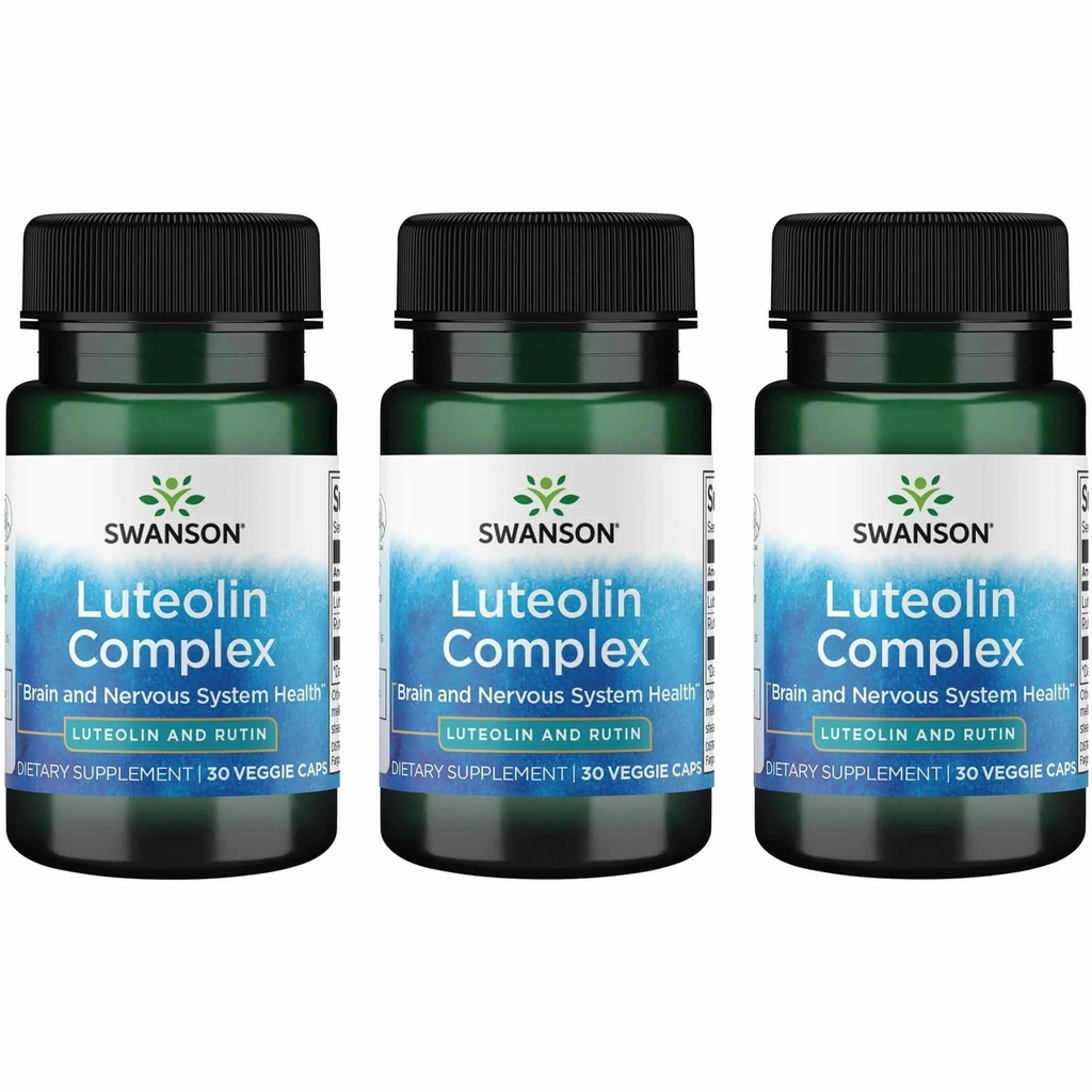 Swanson Luteoline Complex w/Rutin - Hersenondersteuning Supplement Promoting Memory, Mood & Cognitive Health - Natural Formula to Help Mainten Zenuwstelsel - (30 Veggie Capsules) 3 Pack