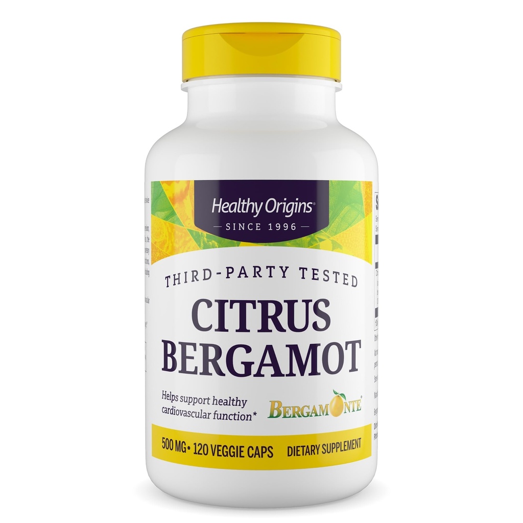 Healthy Origins Citrus Bergamot 500 mg, Bergamonte® Patented Extract, 38% Polyphenols, Cardiovascular & Metabolic Support, Third-Party Tested,120 Veggie Capsules*