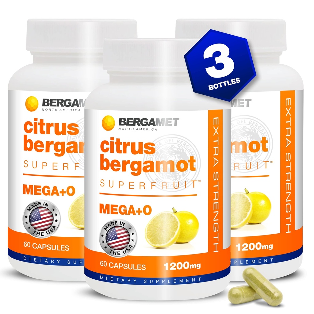 BergaMet Citrus Bergamot Supplement, 170:1 Extract, 1200mg per Serving, 80% Polyphenols, Italian Citrus Bergamot, 180 Capsules, 3 Months, Made in the USA