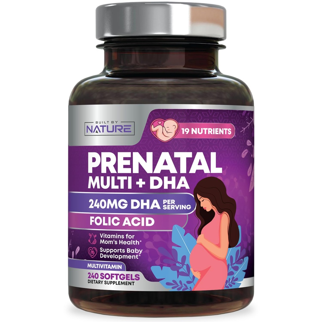 Prenatal Vitamins for Women - Multivitamin with DHA, Folic Acid, Vitamin C, B12, Iron & Omega-3 - Before, During & Post Pregnancy Supplement for Healthy Growth & Brain Development - 240 Softgels