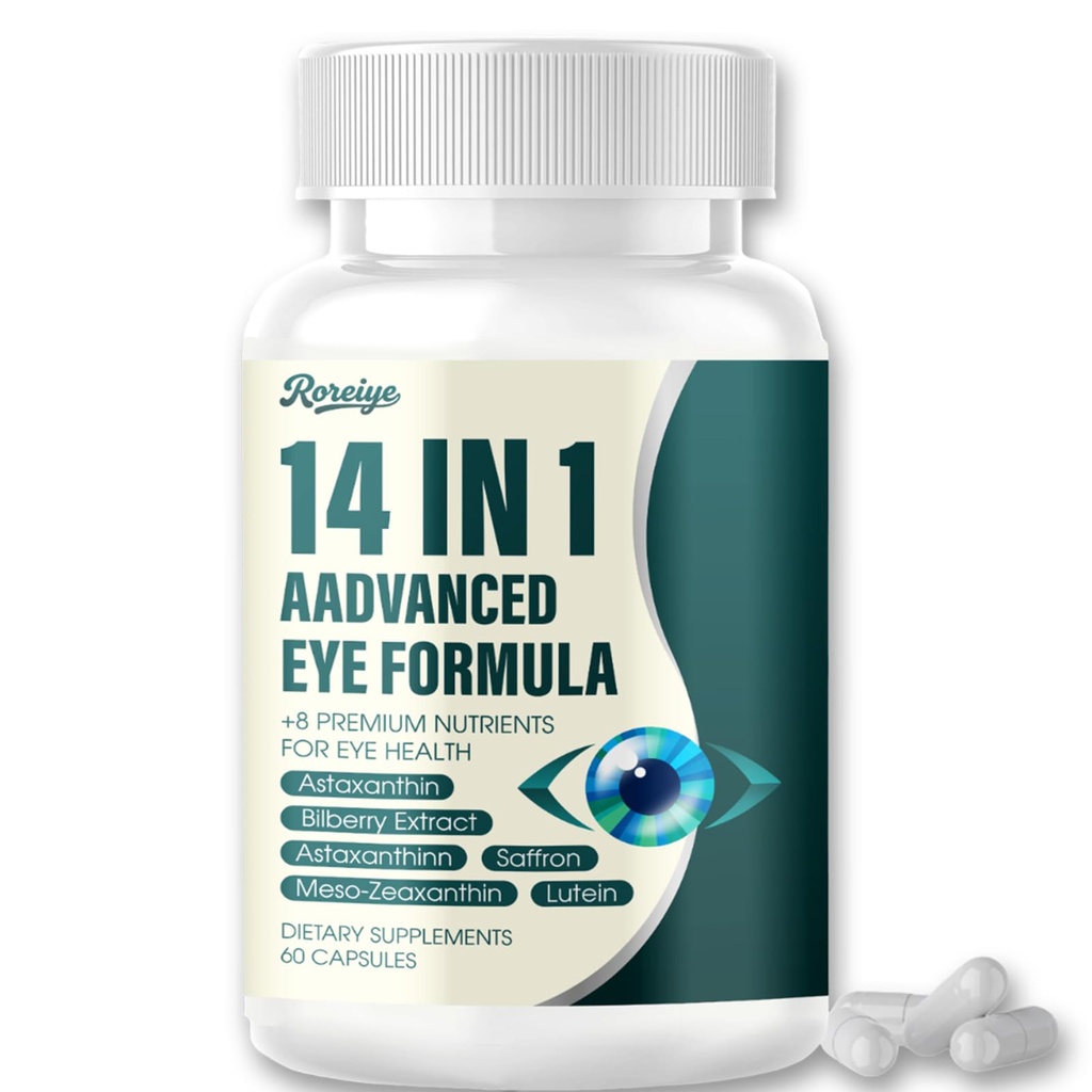14-in-1 Advanced Eye Formula - Eye Vitamin and Mineral Supplement with Zinc- Astaxanthin - Lutein - Zeaxanthin & Saffron Extract - 60 Capsules (1)