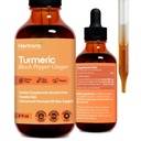 Turmeric 3-in-1 Liquid Extract with Ginger & Black Pepper - Herbal Supplement Tincture - 4 FL OZ