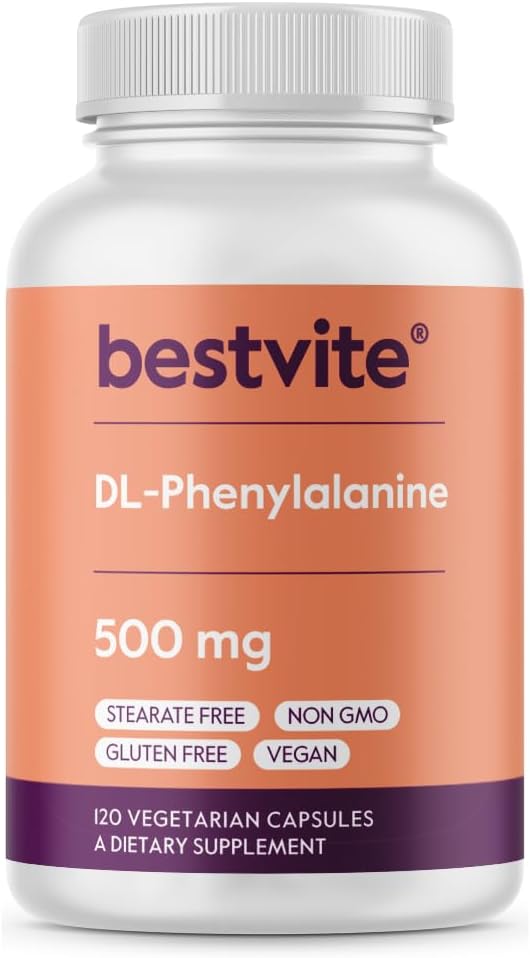 BESTVITE DL-Phenylalanine 500mg (120 Vegetarian Capsules) - No Stearates - No Fillers - Vegan - Gluten Free - Non GMO