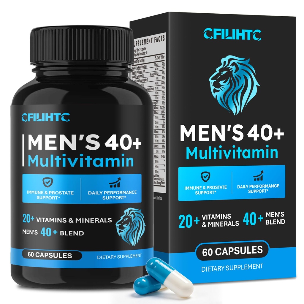 CFILIHTC Multivitamin for Men 40+, All-in-One Daily Vitamin Supplement, Coverage Formula Multivitamin, Minerals, Saw Palmetto & Herbs to Support Energy, Prostate, Brain & Immune Health, 60 Capsules