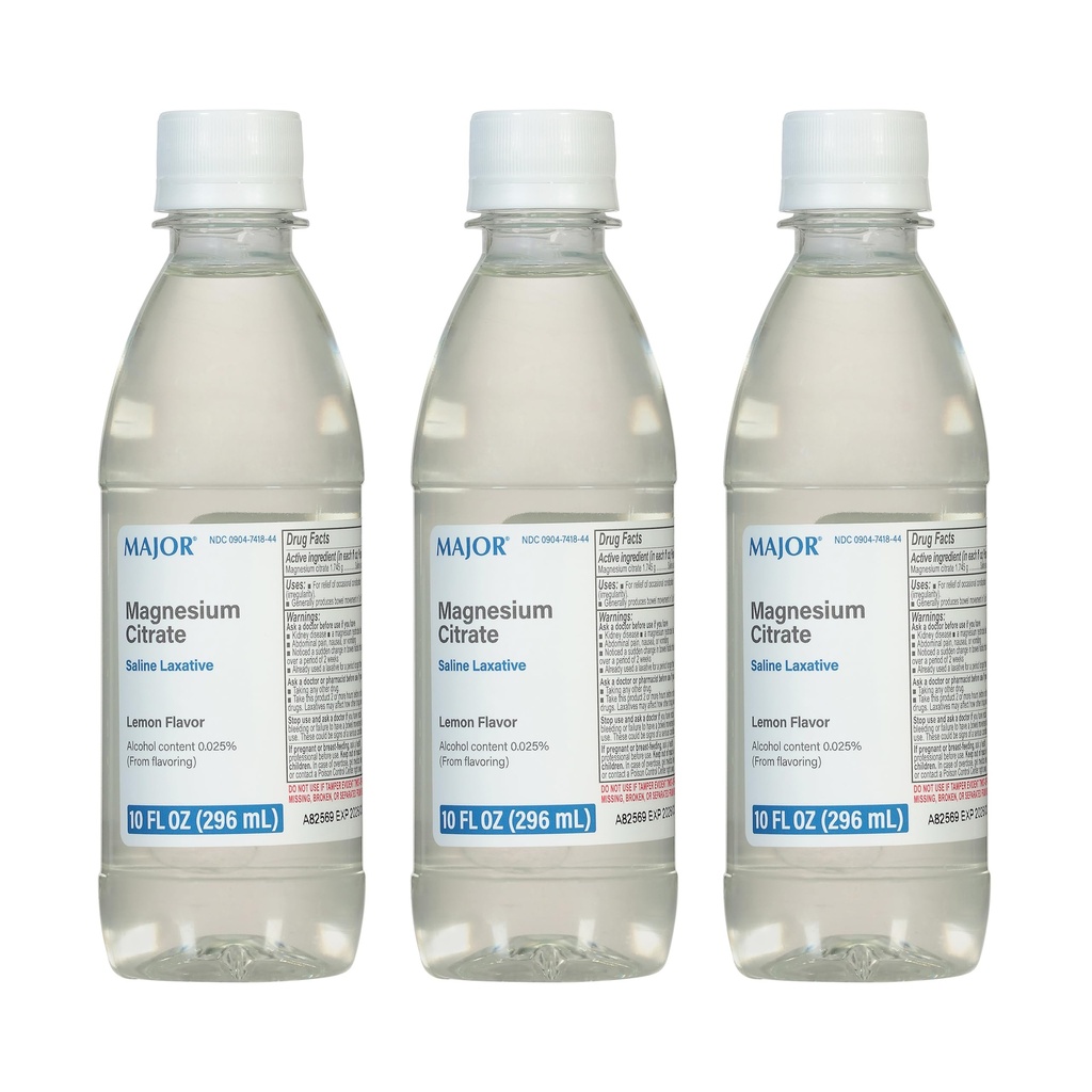 Major Magnesium Citrate Saline Laxative - Helps Relieve Occasional Constipation (Irregularity) - Lemon Flavor - 10 Fl. Oz. (3 Pack)