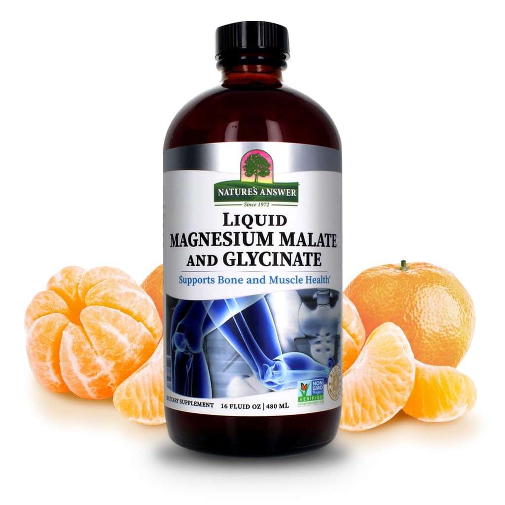 Nature's Answer Liquid Magnesium Malate and Glycinate | Supports Healthy Bone & Muscle Function | Promotes Healthy Cardiovascular Function | Gluten-Free & Vegan 16oz | 2 Pack