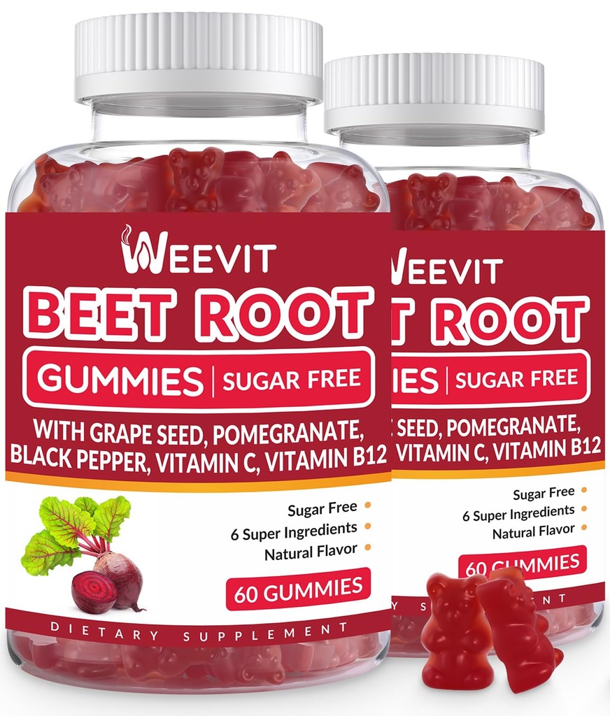 Beetwortel Gummy's, Nitric Oxide Supplement voor mannen Vrouwen Biologische Beet Gummy met druivenzaad, granaatappel, zwarte peper, vitamine C, B12