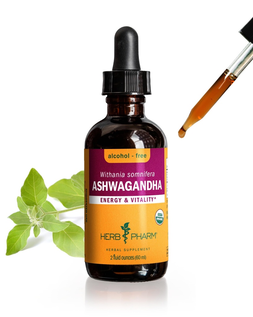 Herb Pharm Certified Organic Ashwagandha Extract Drops voor traditionele ondersteuning voor energie en vitaliteit, Alcoholvrije Glycerite, 2 Oz