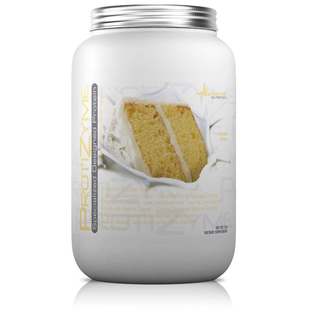 Metabolic Nutrition | Protizyme | 100% Whey Protein Powder | High Protein, Low Carb, Low Fat with Digestive Enzymes, 24 Essential Vitamins and Minerals | Vanilla Cake, 2 Pound