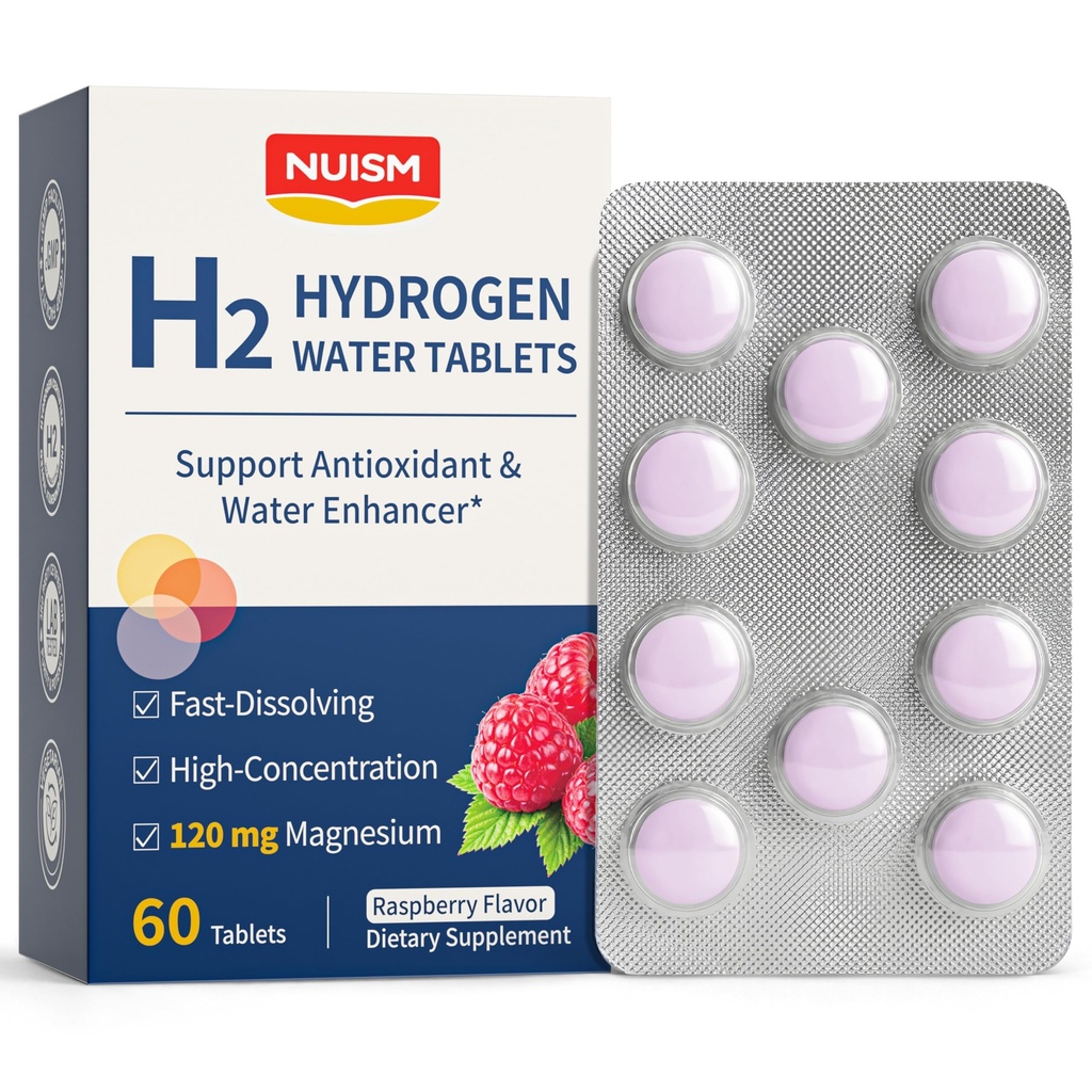 Molecular H2 Hydrogen Water Tablets - 12 PPM Hydrogen Tablets for Drinking Water with Magnesium, Rich in Antioxidants, Mental & Cognitive Function, Cellular Health, Recovery Energy (Raspberry)