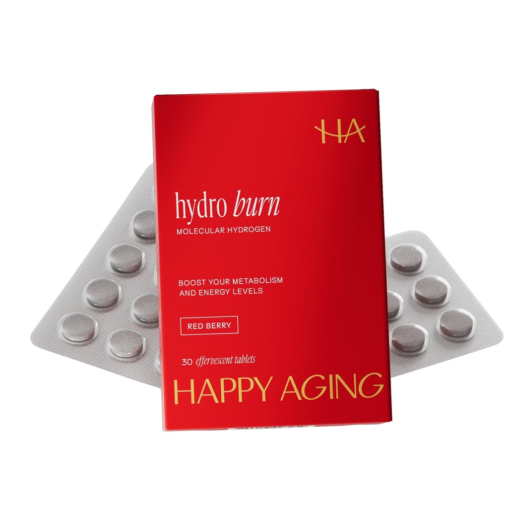 Happy Aging Hydro Burn H2 Molecular Hydrogen Water Tablets|Clean Energy & Metabolic Support| Molecular Hydrogen with Magnesium| Fast-Dissolving, Keto Antioxidant|30 Red Berry Tablets