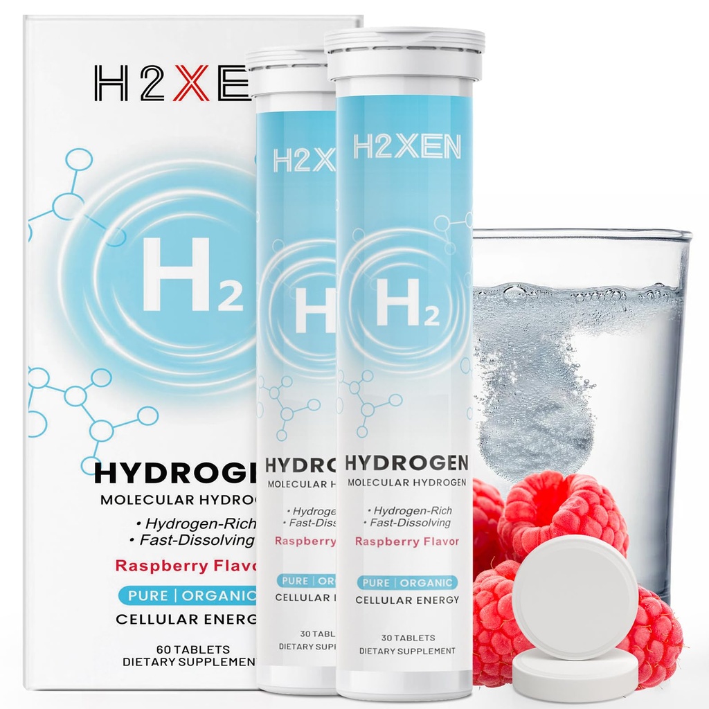 Molecular Hydrogen Tablets with Magnesium - 8 PPM Hydrogen Water Tablets for Drinking Water - Rich in Antioxidants, Supports Healthy Aging, Cellular Energy & Brain Health (60 Counts, Raspberry)