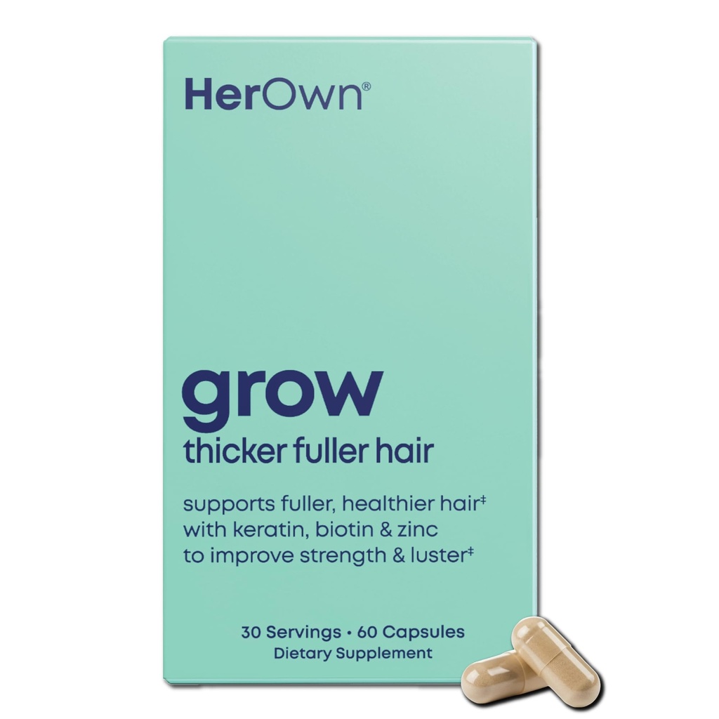 her own Grow Capsules, Keratin Hair Growth Support, Skin & Nails, Biotin and Collagen Supplement, Hyaluronic Acid, 60 Capsules